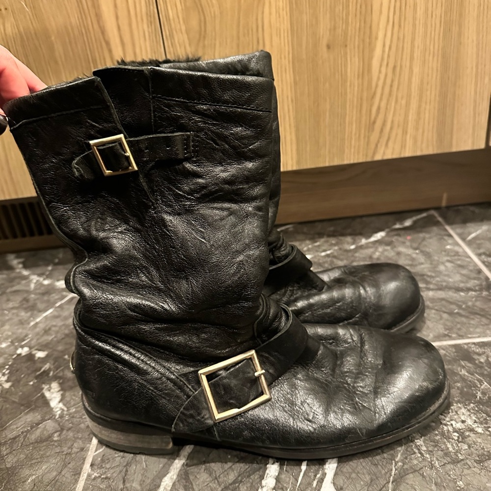 Jimmy Choo biker w rabbit fur lining